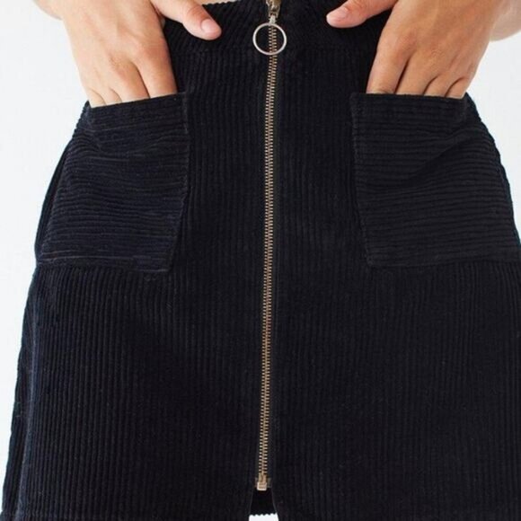 Bdg UO Zip Corduroy Mini Skirt In Black Size Small - Picture 2 of 5